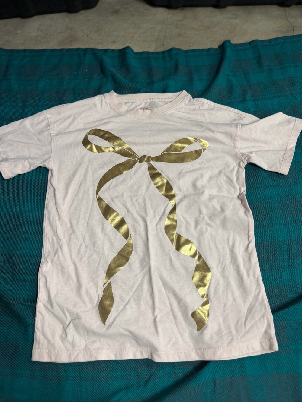 Cat jack girls xl light pink gold bow t shirt